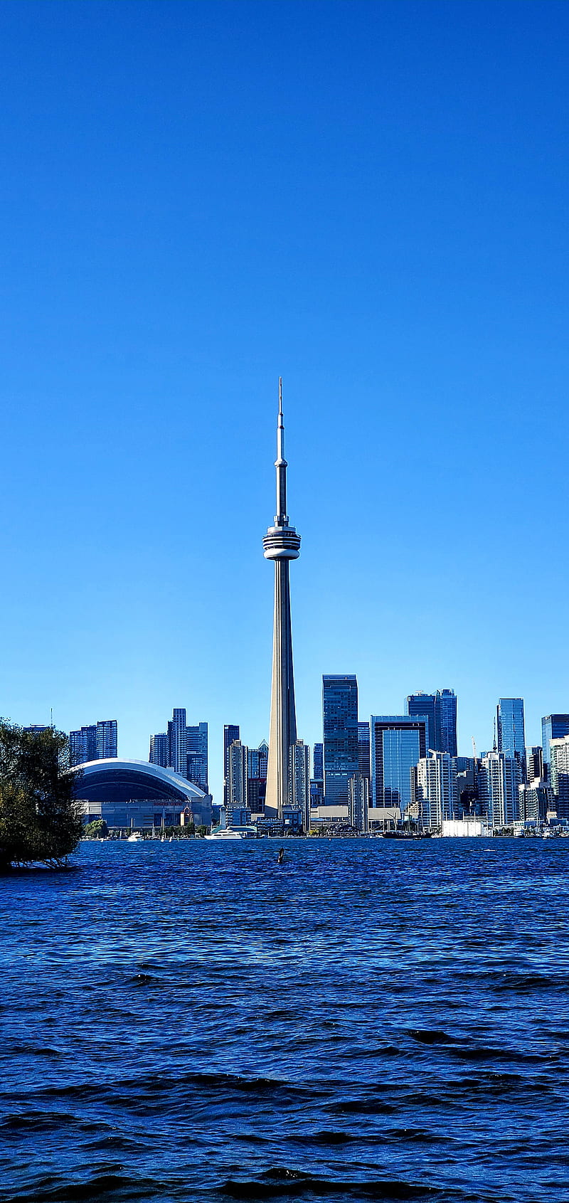 Toronto skyline, body of water, samsung, cn tower, building, iphone 13, HD phone wallpaper