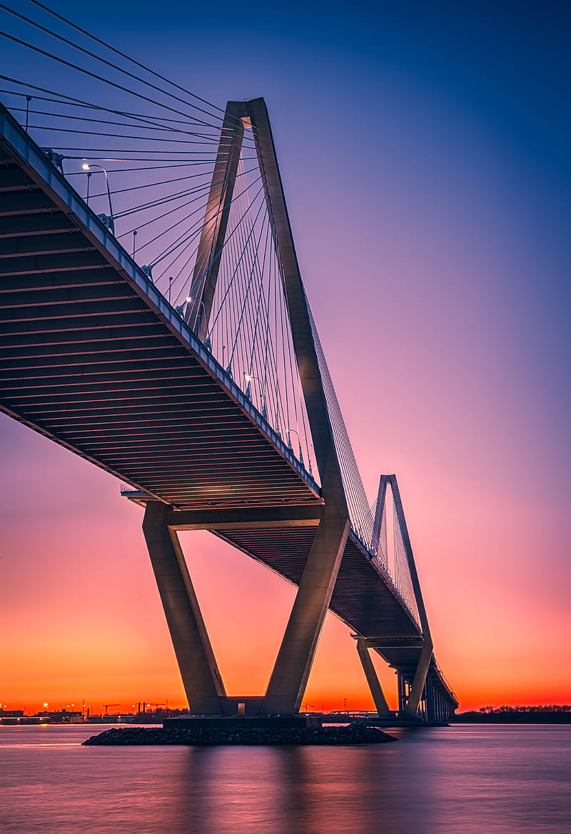 bridge, architecture, sunset, construction, HD phone wallpaper