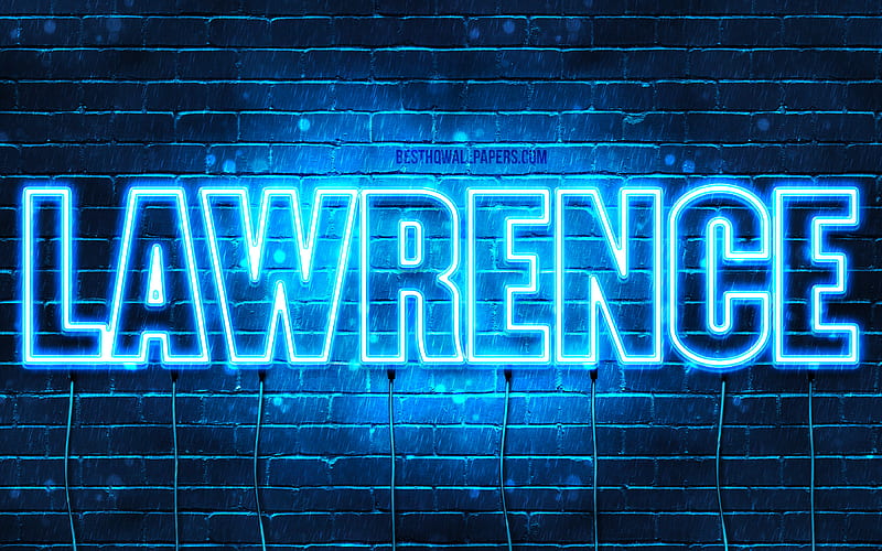 Lawrence with names, horizontal text, Lawrence name, blue neon lights, with Lawrence name, HD wallpaper