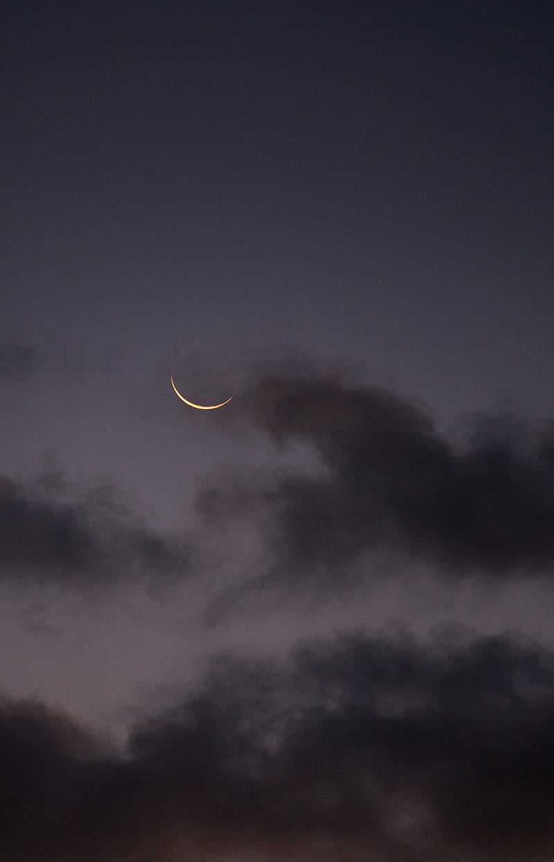 moon, clouds, sky, dusk, HD phone wallpaper