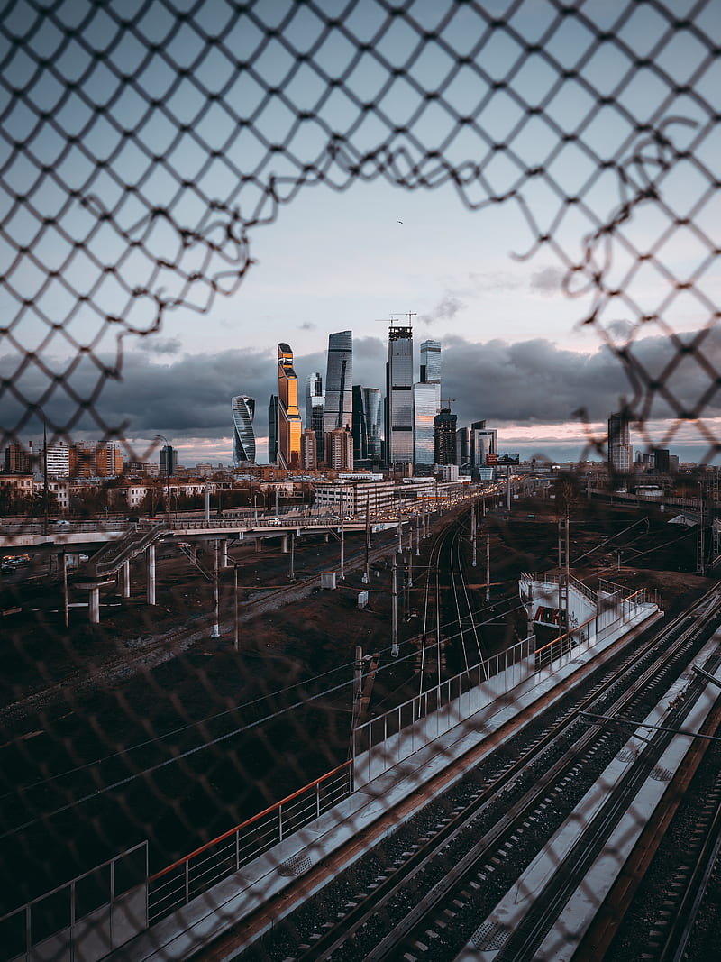 city, fence, mesh, moscow, russia, HD phone wallpaper