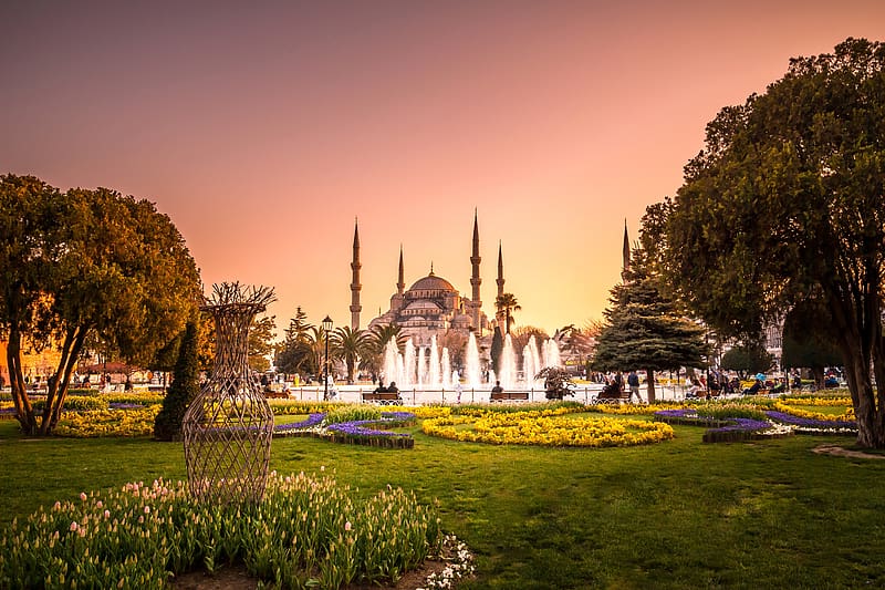 Fountain, Park, Turkey, Istanbul, Religious, Sultan Ahmed Mosque, Blue Mosque, Mosques, HD wallpaper