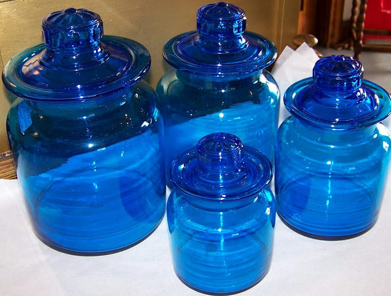 Cobalt Blue Glass Canisters, cobalt blue, cobalt, glass, canestars, abstract, blue, HD wallpaper