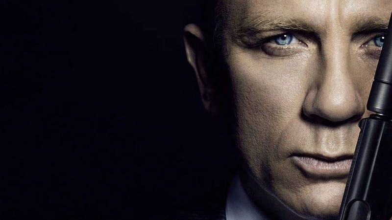 Spectre (2015), James Bond, black, man, gun, blue eye, Daniel Craig, face, 007, Spectre, actor, HD wallpaper