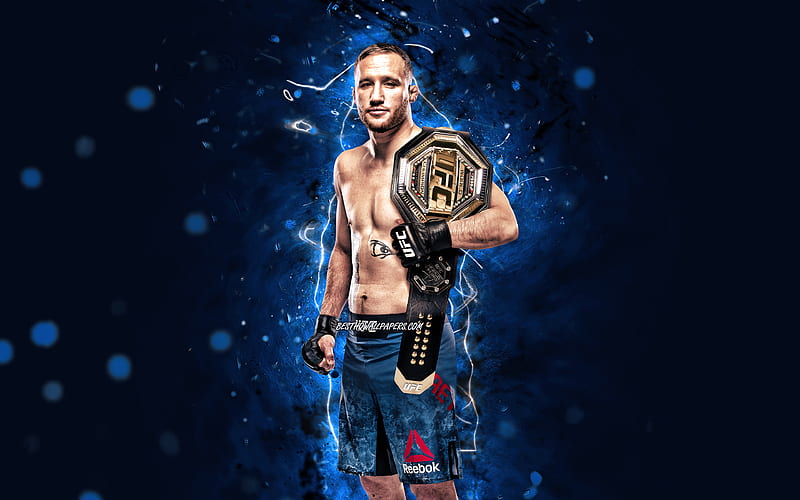 Justin Gaethje, blue neon lights, american fighters, MMA, UFC, Mixed martial arts, Justin Gaethje , UFC fighters, MMA fighters, HD wallpaper