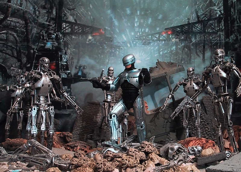 robocop vs terminators, cyborgs, t-800, machines, destruction, HD wallpaper