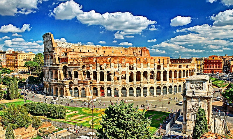 Rome_Coliseum-Italy, Italia, view, Architecture, town, ruins, Anfiteatro Flavio, Rome, Coliseum, panorama, monument, city, antique, landscapes, Roma, Colosseo, italy, HD wallpaper