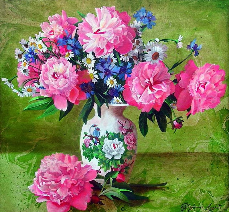 A.Gusarenko, flower, painting, art, pink, HD wallpaper | Peakpx