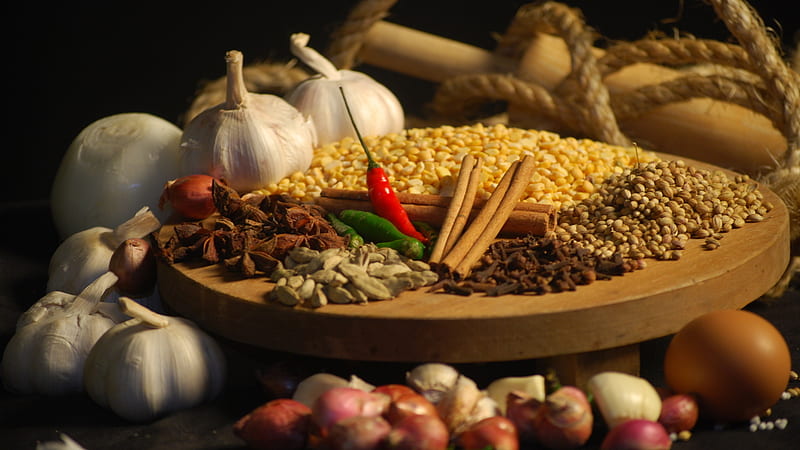 Indian Spices, shallots, dal, spices, indian, cardamom, cinnamon, chilli,  garlic, HD wallpaper | Peakpx