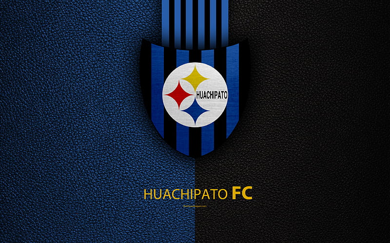 Huachipato FC logo, leather texture, Chilean football club, emblem, Primera Division, blue black lines, Talcahuano, Chile, football, CD Huachipato, HD wallpaper