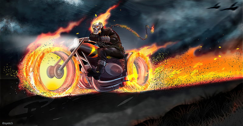 Ghostrider On Bike , ghost-rider, superheroes, artist, artwork, digital-art, artstation, HD wallpaper