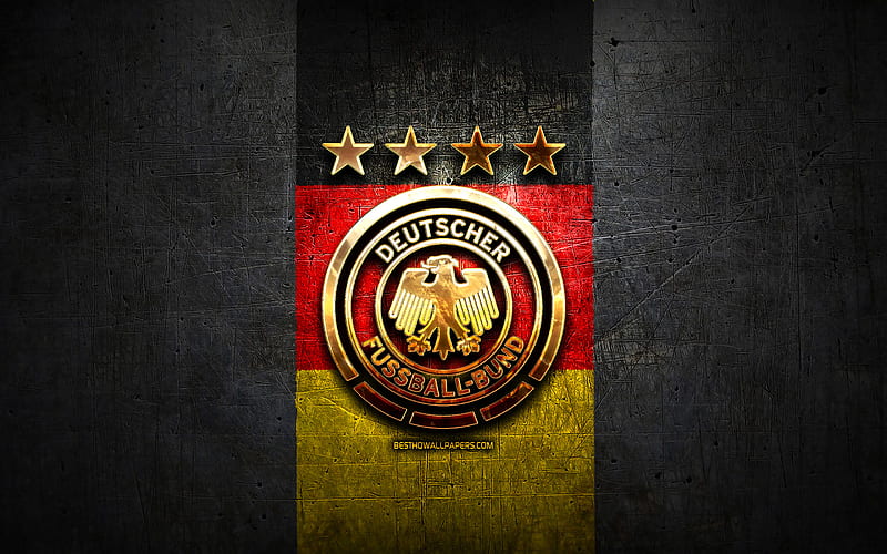 Germany National Football Team, golden logo, Europe, UEFA, gray metal  background, HD wallpaper | Peakpx