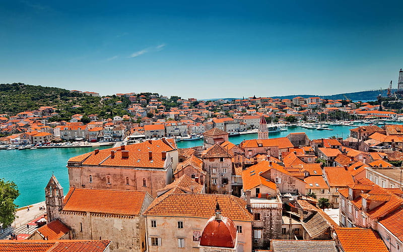Trogir, Adriatic Sea, summer, travel, Mediterranean Sea, travel to Croatia, Trogir cityscape, Adriatic coast, Split-Dalmatia County, Croatia, HD wallpaper
