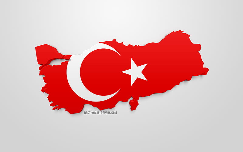 3d flag of Turkey, silhouette of Turkey, 3d art, Turkey flag, Europe, Turkey, geography, 3d silhouette, HD wallpaper