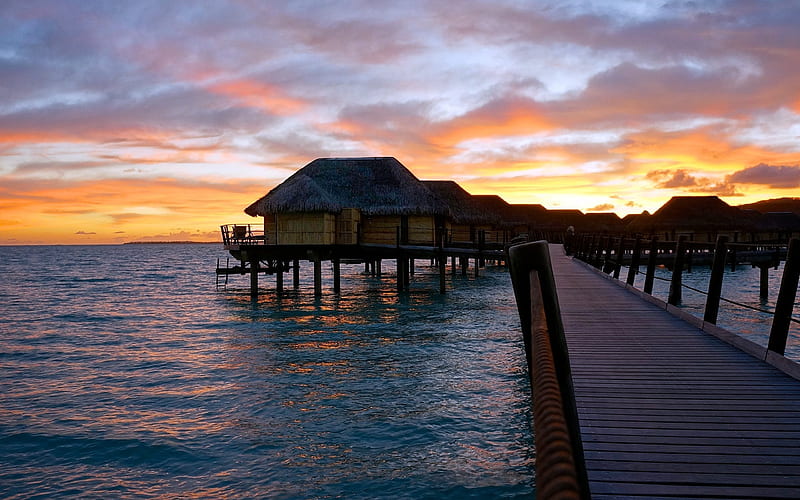 Island resort sunset-Wonderful Nature, HD wallpaper