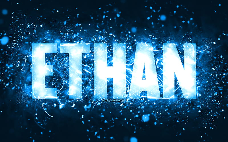 Happy Birtay Ethan blue neon lights, Ethan name, creative, Ethan Happy Birtay, Ethan Birtay, popular american male names, with Ethan name, Ethan, HD wallpaper