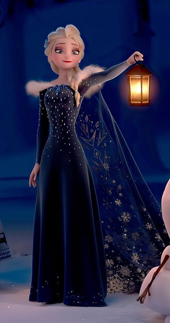 Elsa in Christmas, blue gown, cute elsa, disney, disney princess, frozen, frozen 2, lamp, princess, HD phone wallpaper