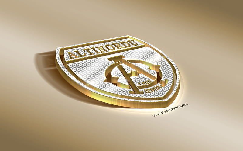 Altinordu FK, Turkish football club, golden silver logo, Izmir, Turkey, TFF First League, PTT 1 Lig, 3d golden emblem, creative 3d art, Altinordu, football, HD wallpaper