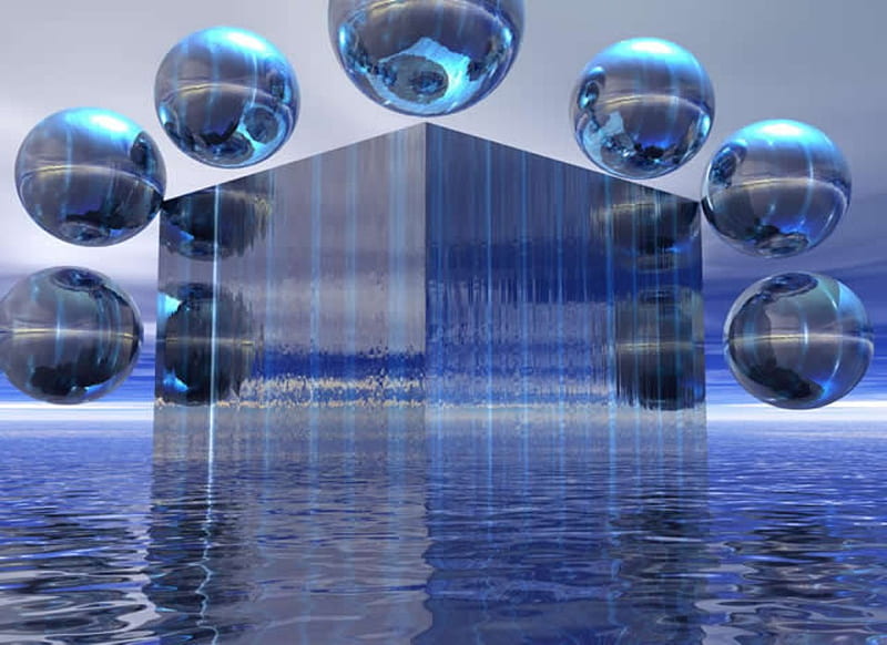 Square Orbs, 3d, abstract, blue, HD wallpaper