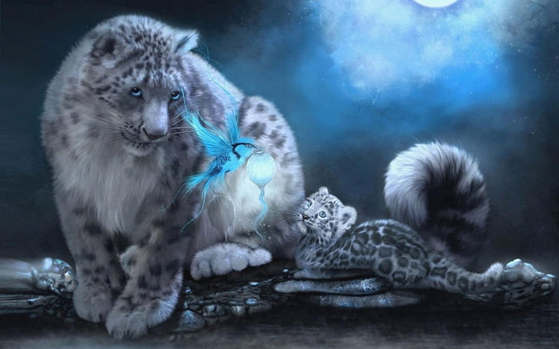Snow leopard fantasy, fantasy, luminos, snow leopard, animal, blue