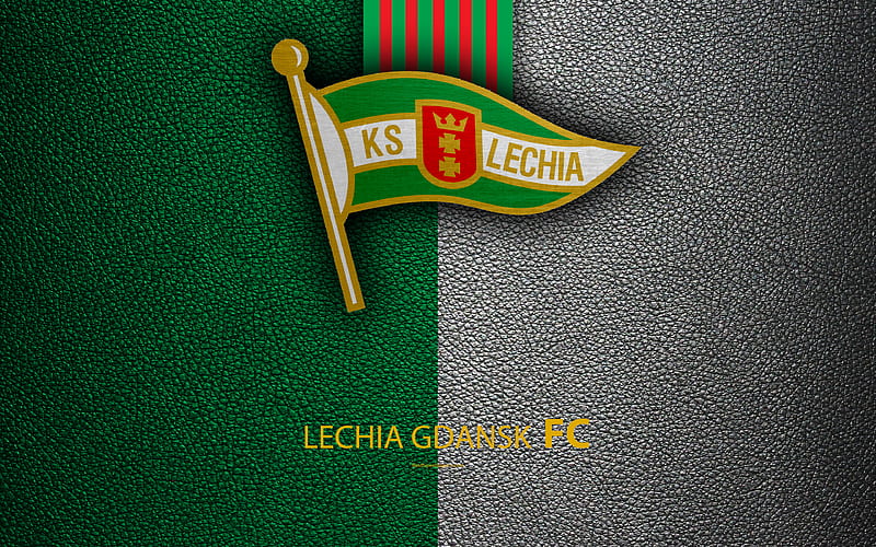 Lechia Gdansk FC football, emblem, logo, Polish football club, leather texture, Ekstraklasa, Gdansk, Poland, Polish Football Championships, HD wallpaper
