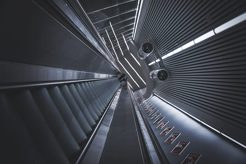escalator, metro, tunnel, HD wallpaper