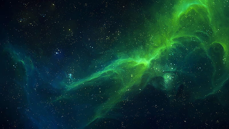 Beautiful Green Space Nebula Stars Green, HD wallpaper