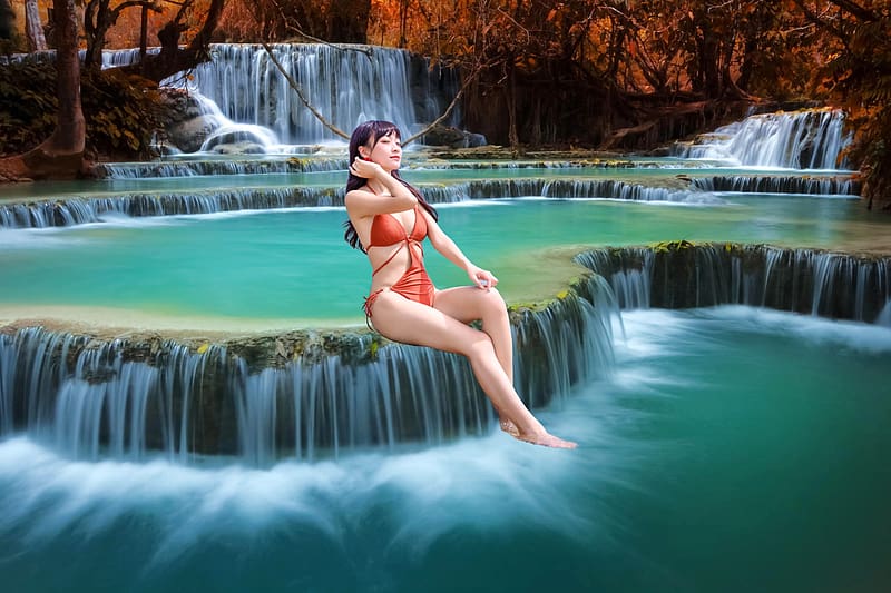 Bikini Model At A Waterfall Bikini Model Asian Brunette Waterfall Hd Wallpaper Peakpx 6662