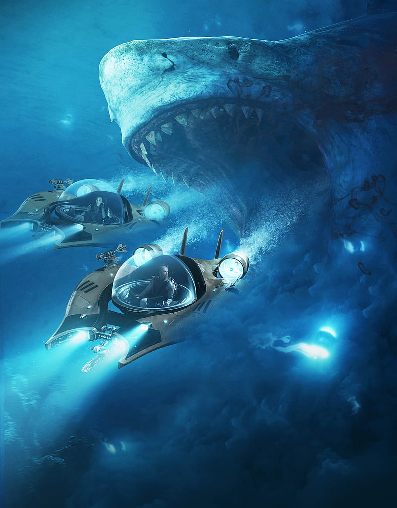 Megalodon movie, ocean, shark, sharks, water, HD phone wallpaper