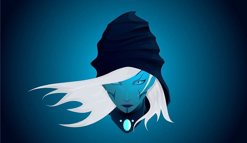 gothic style, witch, babe, logo, cap, dota, face, white, blue, HD wallpaper