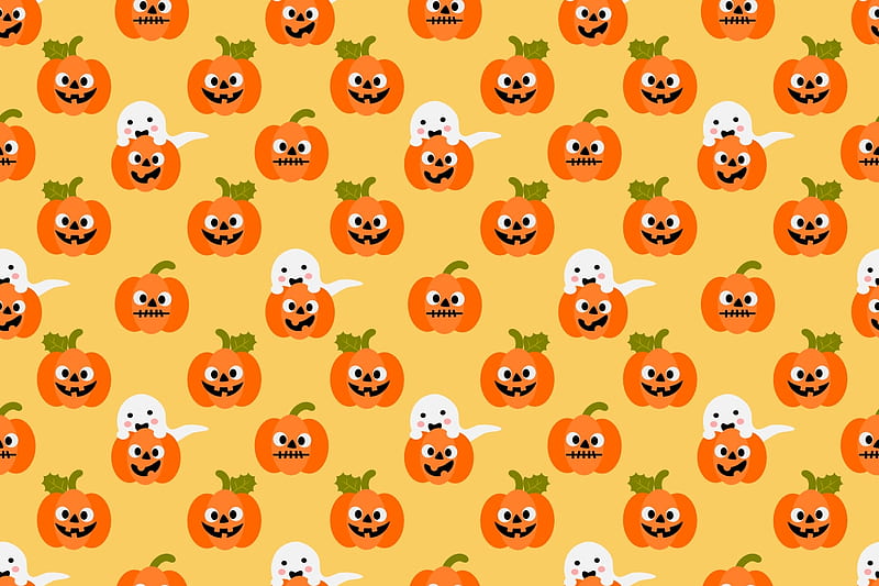 Texture, orange, halloween, pattern, ghost, pumpkin, paper, HD wallpaper