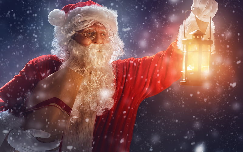 Santa Claus, Christmas, New Year, Lantern, HD wallpaper