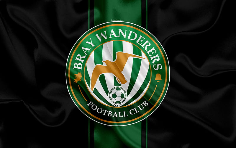 Bray Wanderers FC Irish Football Club, new logo, emblem, League of Ireland, Premier Division, football, Bray, Ireland, silk flag, Irish Football Championship, HD wallpaper