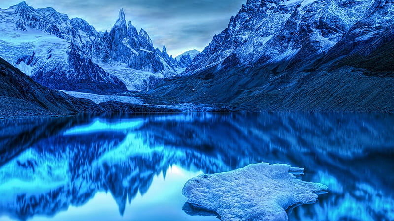 Blue Glacier Mountains, stunning, scenic, glacier, bonito, winter, Mountains, water, Lake, nature, blues, reflection, HD wallpaper