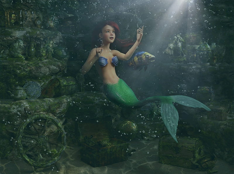 The Little Mermaid, The Little Mermaid (1989), Ariel (The Little Mermaid) , Flounder (The Little Mermaid) , Mermaid , Red Hair, HD wallpaper