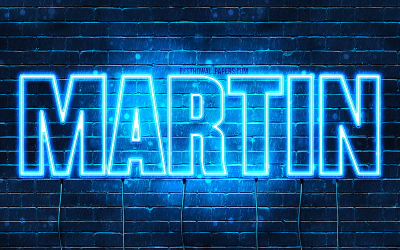 Martin with names, horizontal text, Martin name, blue neon lights, with Martin name, HD wallpaper
