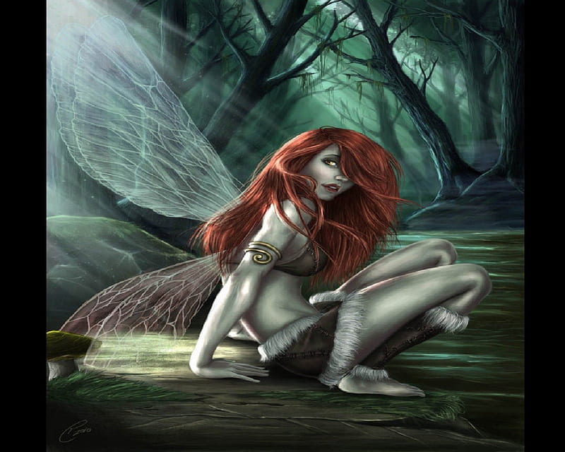 Red Head Fairy, Fairy, Woods, Red Head, Fantasy, Furs, HD wallpaper