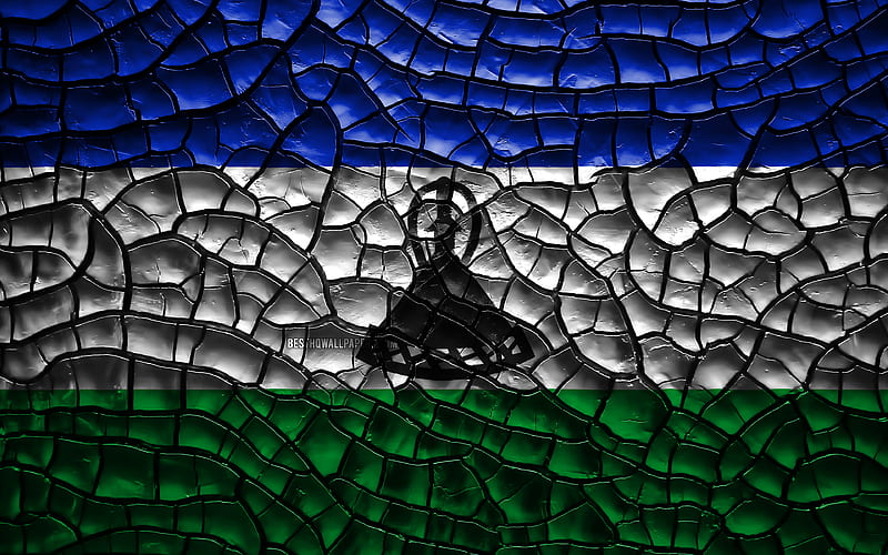 Flag of Lesotho cracked soil, Africa, Lesotho flag, 3D art, Lesotho, African countries, national symbols, Lesotho 3D flag, HD wallpaper