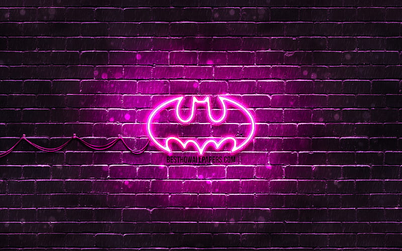 Batman purple logo purple brickwall, Batman logo, superheroes, Batman neon logo, Batman, HD wallpaper