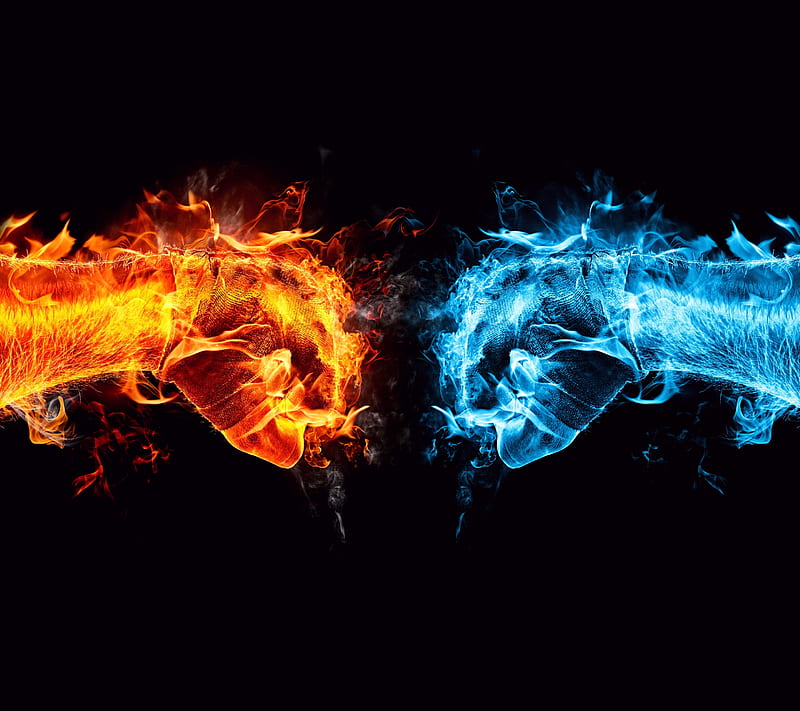 Ice vs Fire, abstract, fist, HD wallpaper