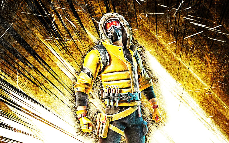 Caution Skin, grunge art, Fortnite Battle Royale, yellow abstract rays, Fortnite characters, Caution, Fortnite, Caution Fortnite, HD wallpaper