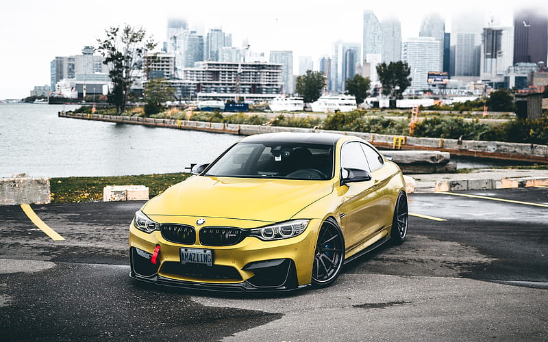BMW M4, parking, tuning, F82, 2020 cars, tunned m4, supercars, golden m4, 2019 BMW M4, german cars, golden f82, BMW, HD wallpaper