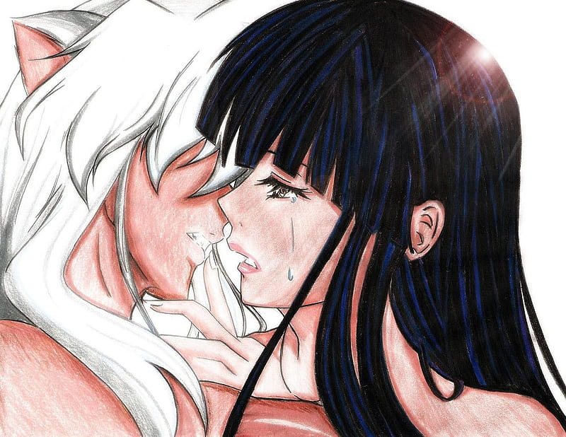 Inuyasha, kiss, anime, love, HD wallpaper