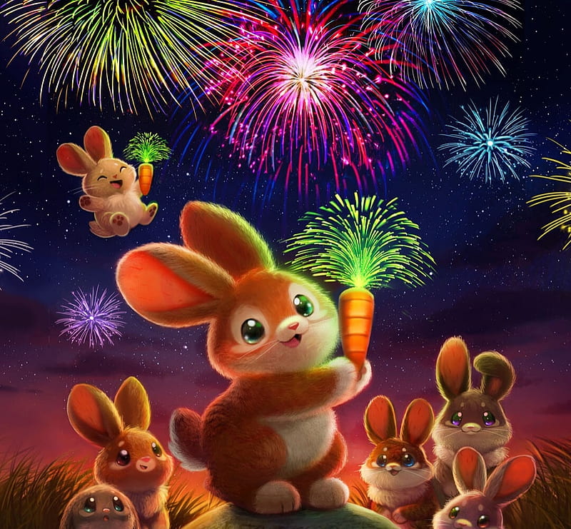 Happy New Year!, bunny, fireworks, fantasy, zodiac, piper thibodeau, chinese  zodiac, HD wallpaper | Peakpx