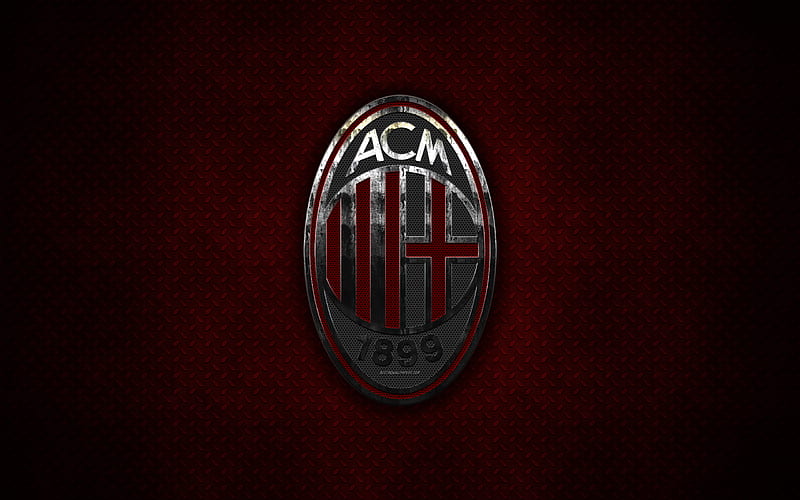 AC Milan, metal logo, emblem, creative art, Italian football club, red metal background, art, Series A, Italy, HD wallpaper