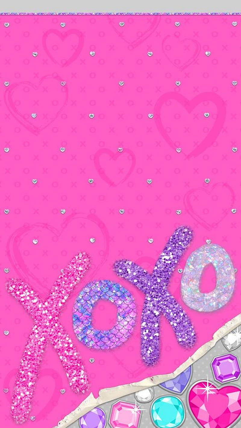 xoxo, gem, glitter, heart, corazones, hello, love, love forever, pink, themes, HD phone wallpaper