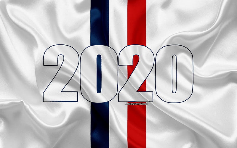 Happy New Year 2020, France, 2020 France, New Year 2020, 2020 concepts, France flag, silk texture, white flag, French flag, HD wallpaper