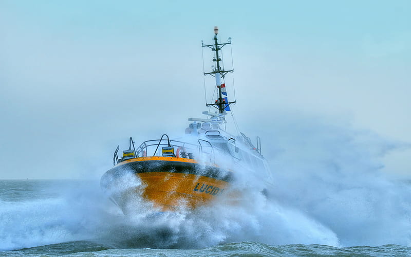 Lucida Pilots, R, pilot tenders, storm, ship, Netherlands, pilot vessels, Lucida, HD wallpaper
