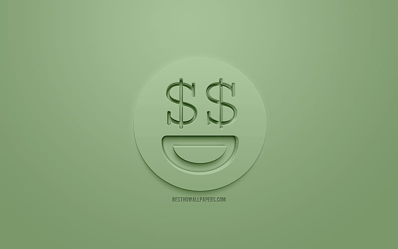 Rich 3d icon, riches concepts, dollar signs in the eyes, emotions concepts, 3d icons, happy face icon, 3d Smiley, raising mood, 3d smiles, green background, creative 3d art, emotions 3d icons, HD wallpaper