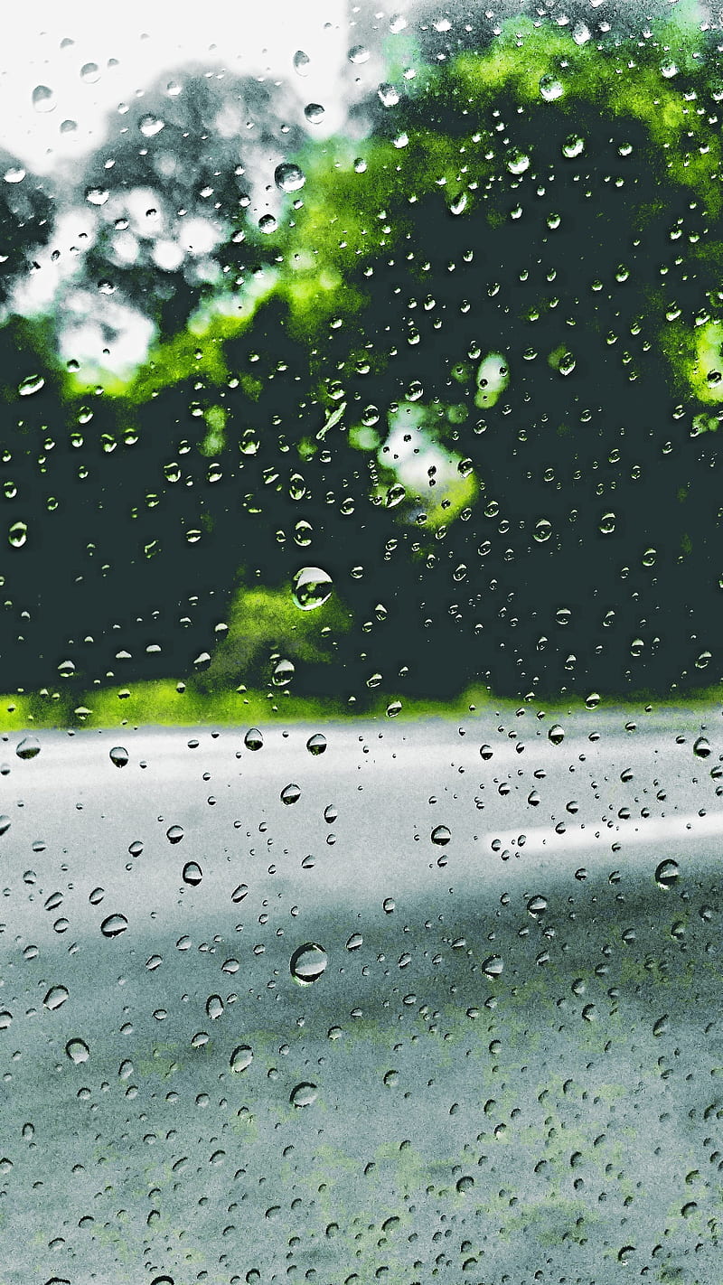 Water drops, blur, glass, mirror, rain, rainy, road, screen, trees, HD phone wallpaper